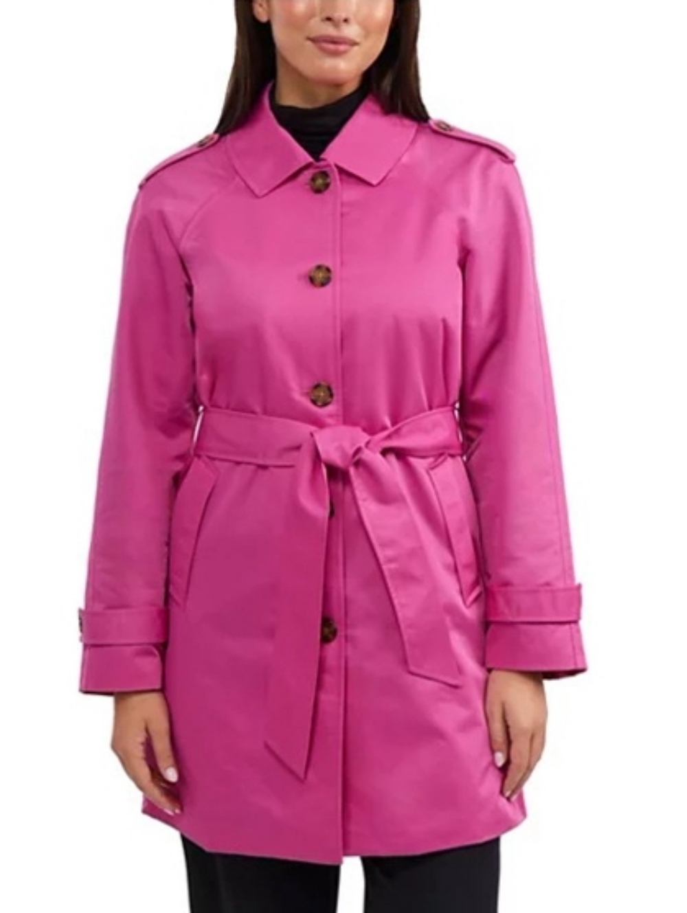Ellen Tracy Hot Pink Fuchsia Trench Coat Polyfill Insulated Size Medium